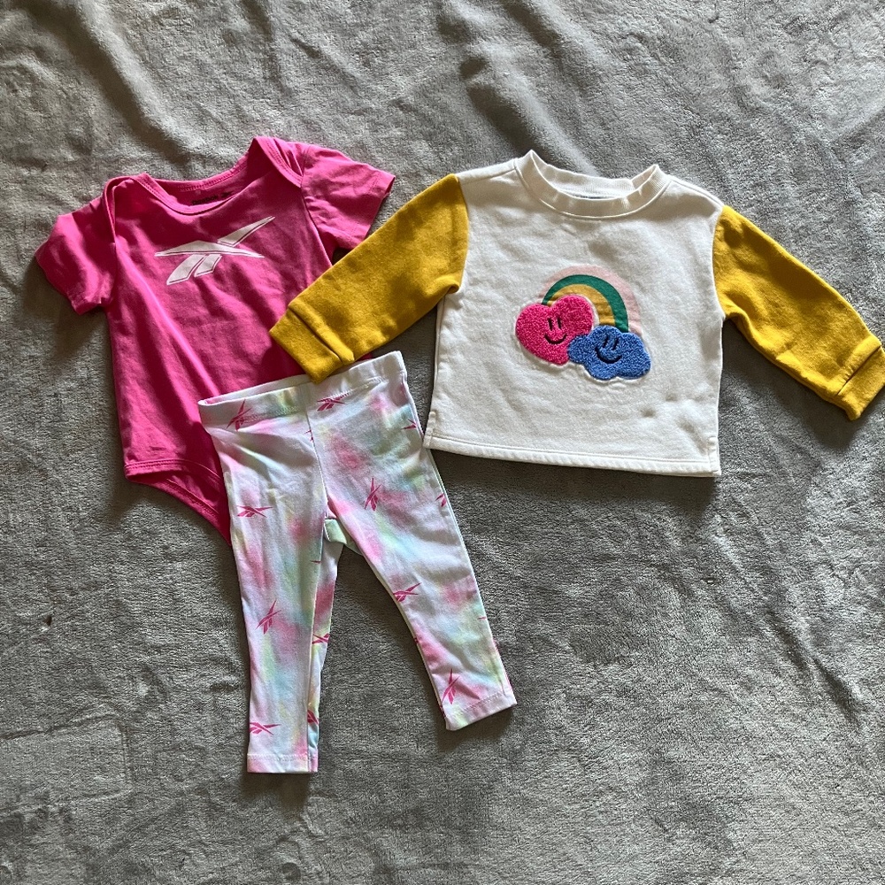 Reebok baby girl two piece set + old navy sweatshirt bundle
